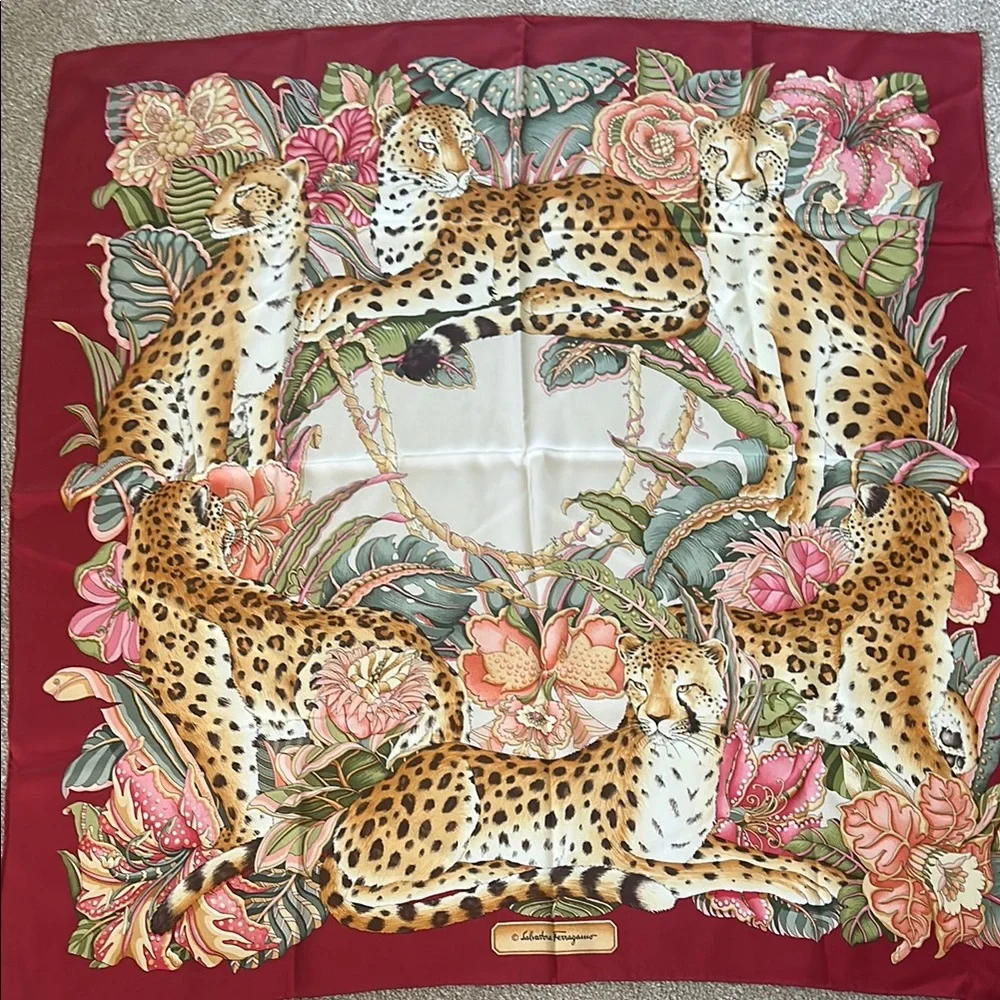 Salvatore Ferragamo Cheetah Print Silk Scarf 34x34